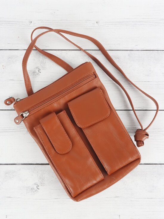 Steeltime Handbags - Steeltime Unisex Super Soft Genuine Leather Crossbody Bag - Tan Brown